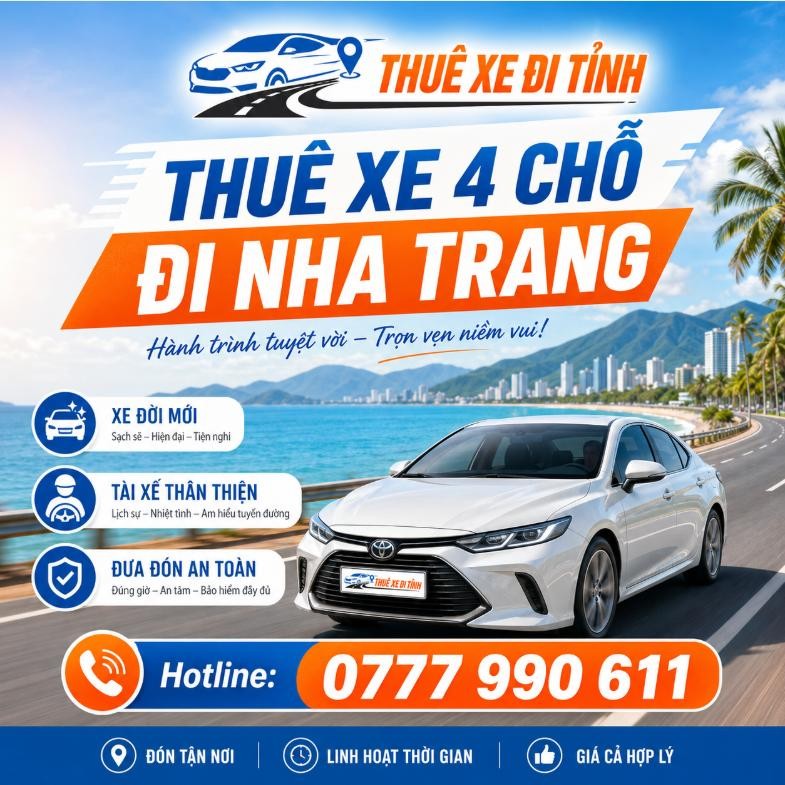 Thuê xe 4 chỗ đi Nha Trang giá rẻ, xe đời mới